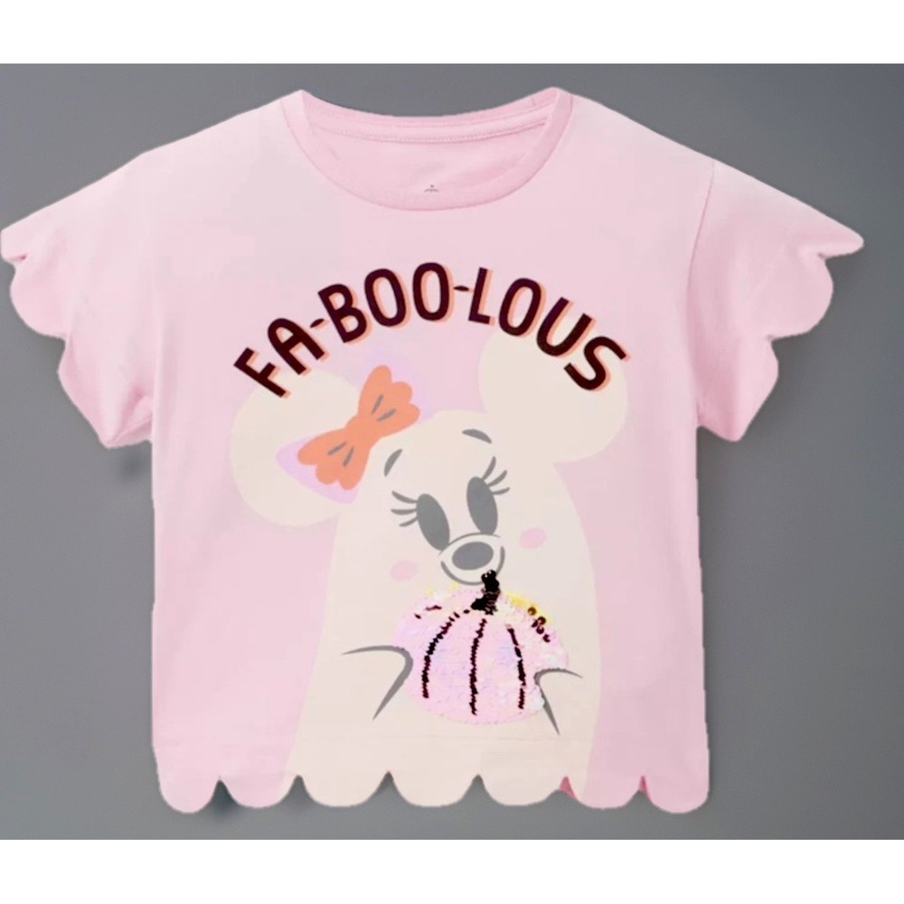 Disney Parks 2025 Halloween Minnie Ghost Faboolous Shirt 11/12 Kids Sequins Flip
